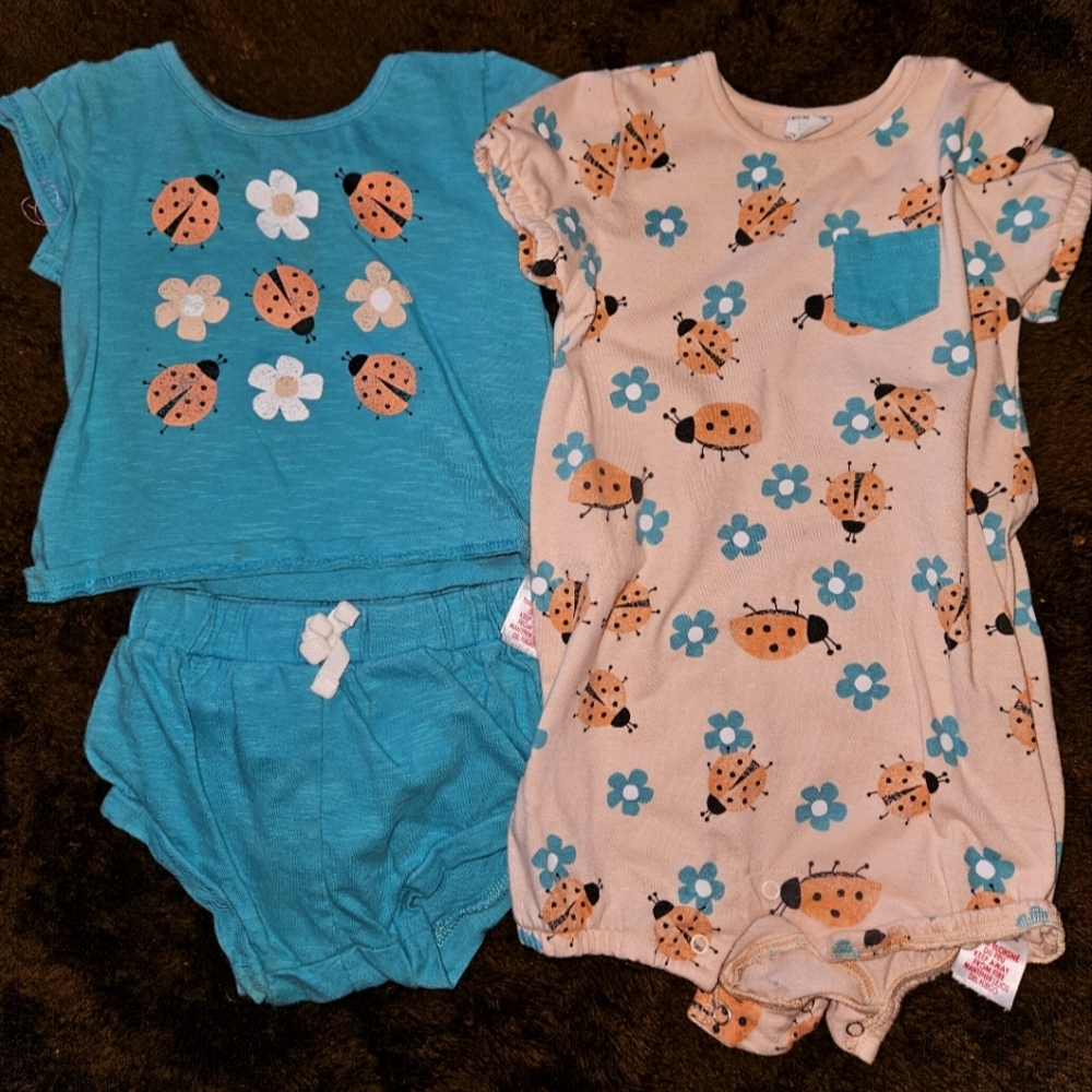 Pl Baby Cute Ladybug and Floral Baby Outfit 3 Piece Set 12 Mos